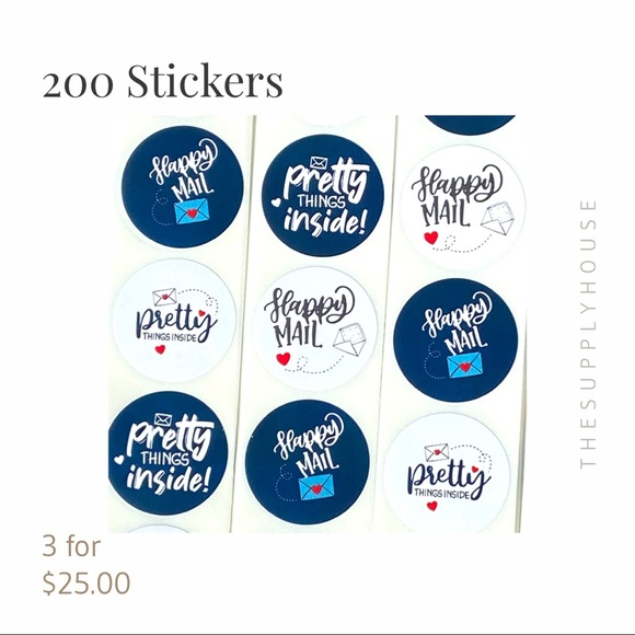 200pc Pretty Things Happy Mail Stickers. Blue White Mixed Pattern Shipping - Picture 5 of 9